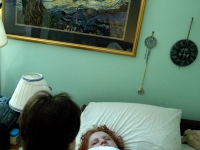 Ann Huff tries to wake up her daughter, Emily, one morning. "I don't think my days are like normal people's days, because I have to deal with the stress and the characters, and that takes a lot out of me emotional and physically," Emily said.  "Imagine watching a slide show of thirty objects that are all different and trying to keep them all straight. On days like that, I sometimes shut down and go back to sleep."  Dan Habib photo